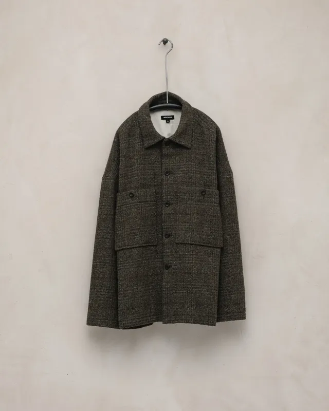 Field Shirt Two - Wool Herringbone Check, Dark Olive/Charcoal sold by Evan Kinori Mens
