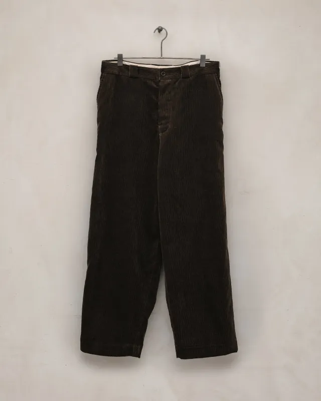 Flat Front Pant - Sumi Ink Corduroy, Brown sold by Evan Kinori Mens