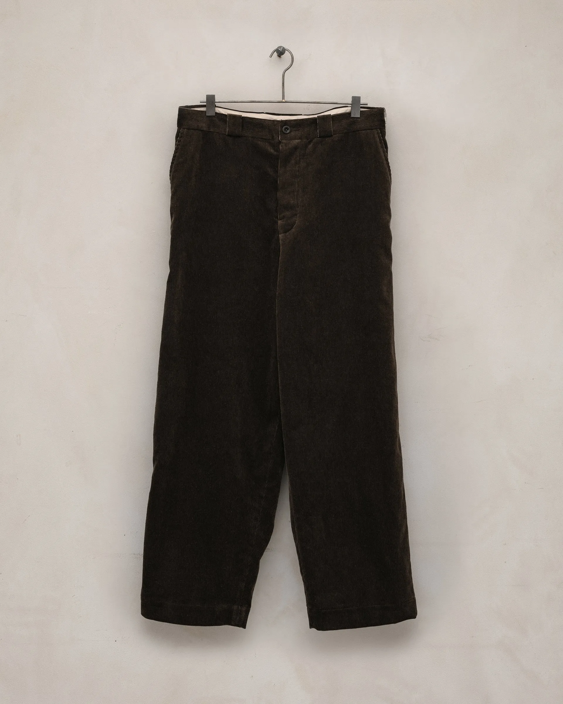 Flat Front Pant - Sumi Ink Corduroy, Brown sold by Evan Kinori Mens