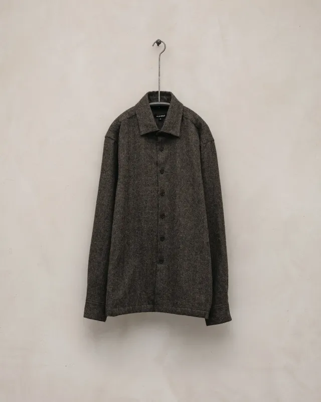 Flat Hem Shirt - Undyed Wool Herringbone, Dark Brown sold by Evan Kinori Mens