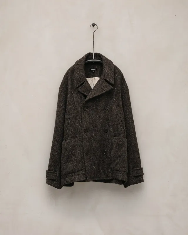 Peacoat - Irish Wool Herringbone Tweed, Brown/Charcoal sold by Evan Kinori Mens