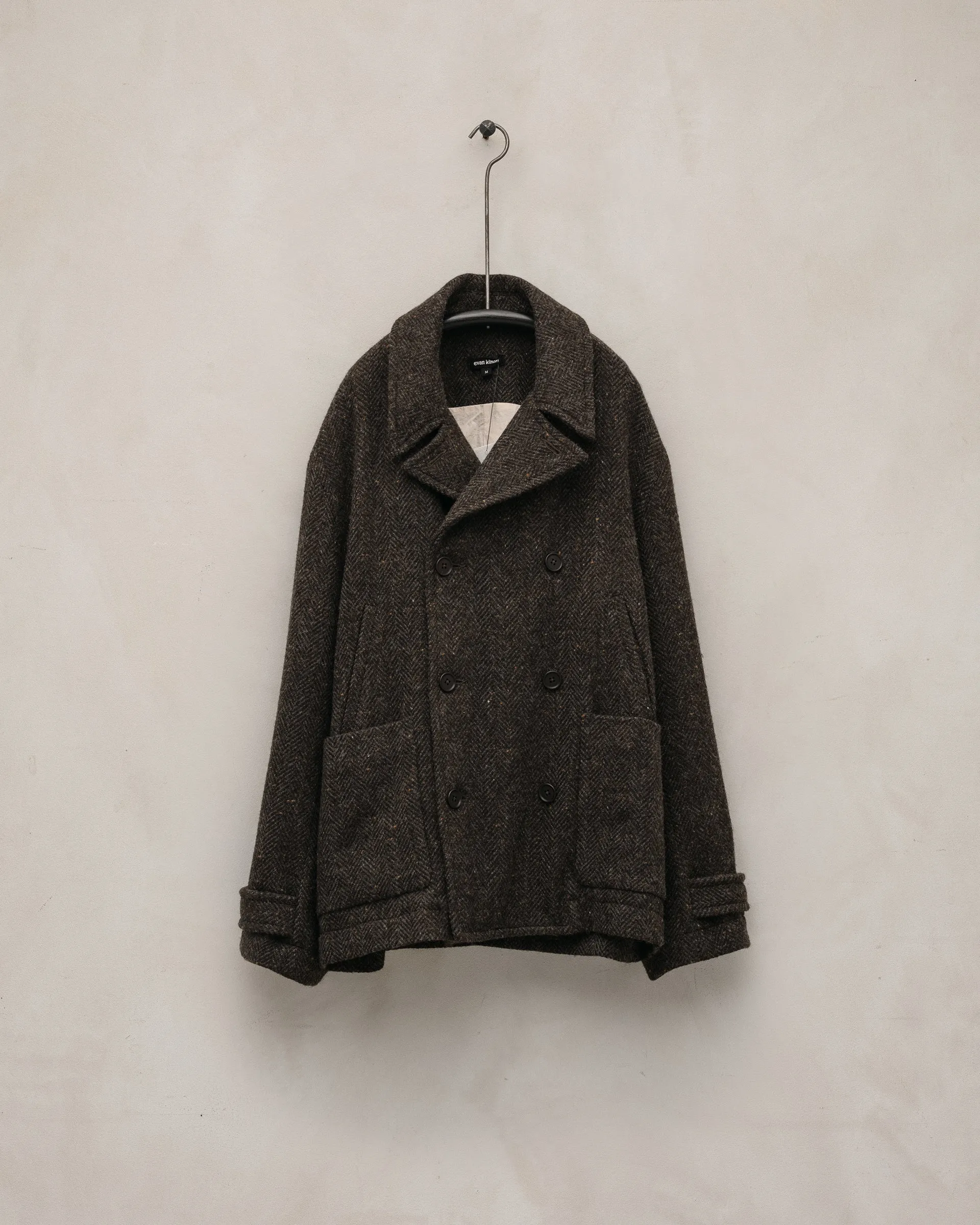 Peacoat - Irish Wool Herringbone Tweed, Brown/Charcoal sold by Evan Kinori Mens