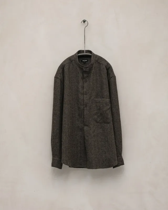 Popover Shirt - Undyed Wool Herringbone, Dark Brown sold by Evan Kinori Mens