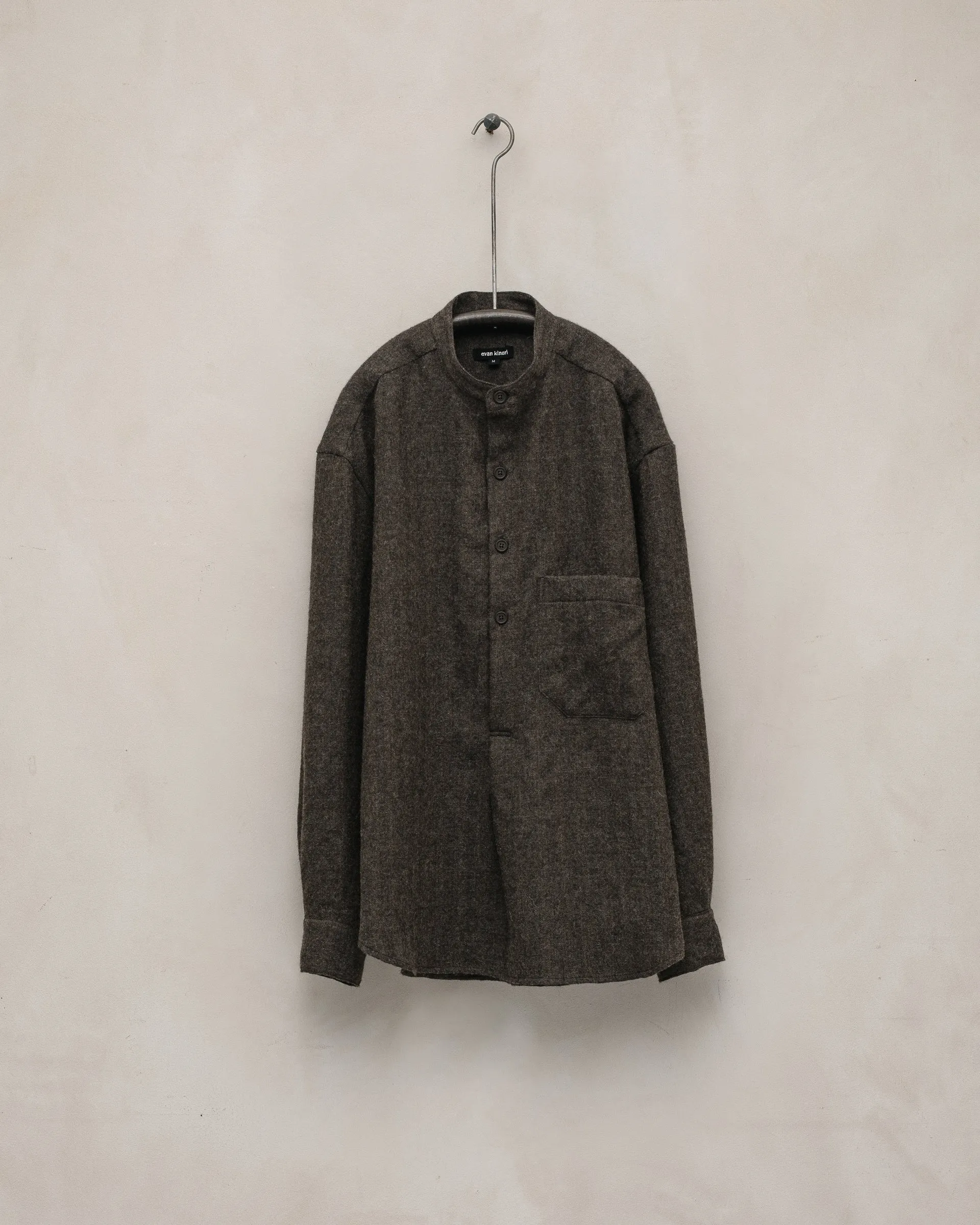 Popover Shirt - Undyed Wool Herringbone, Dark Brown sold by Evan Kinori Mens