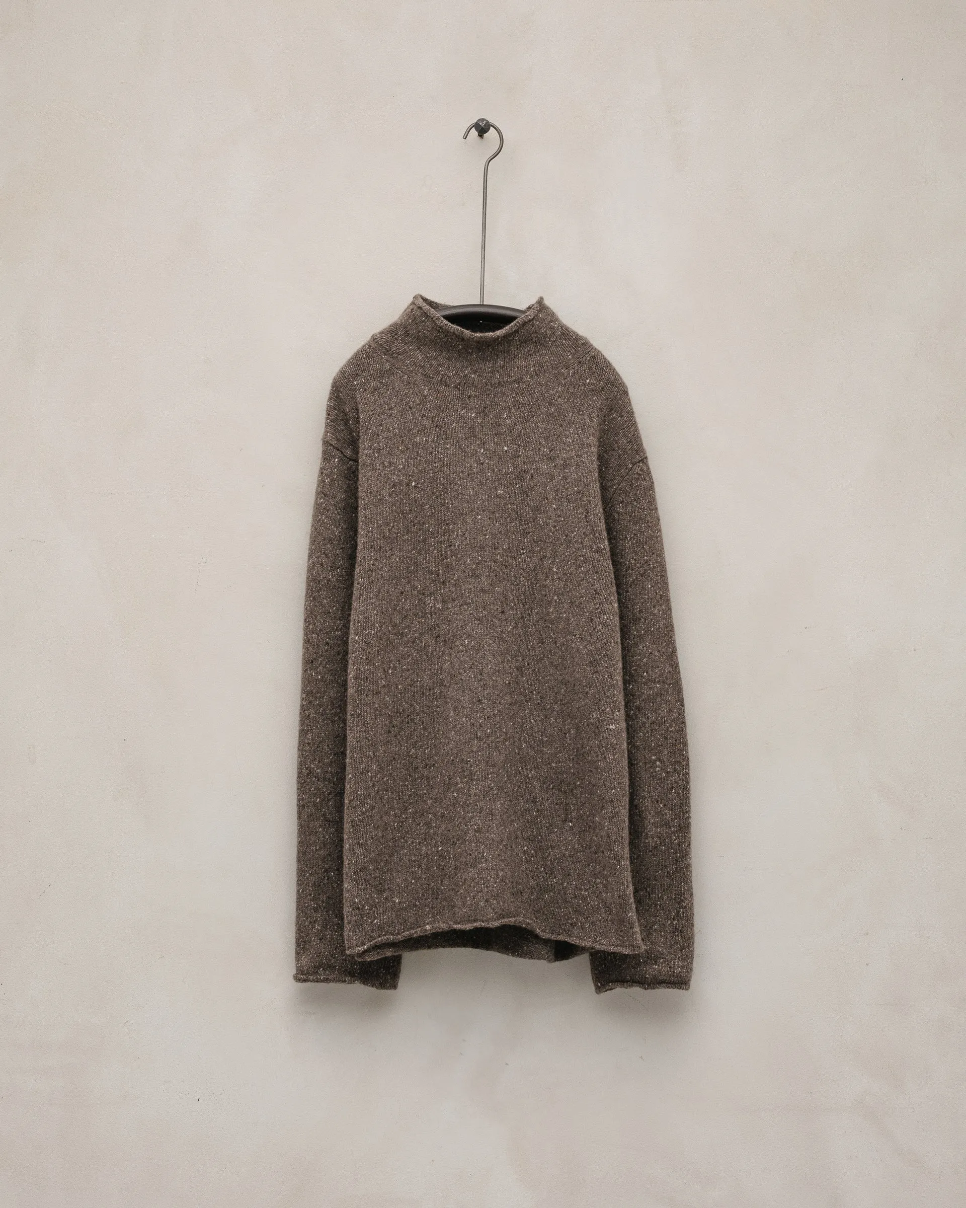 Rollneck Sweater - Recycled Cashmere/Wool Tweed, Light Brown sold by Evan Kinori Mens