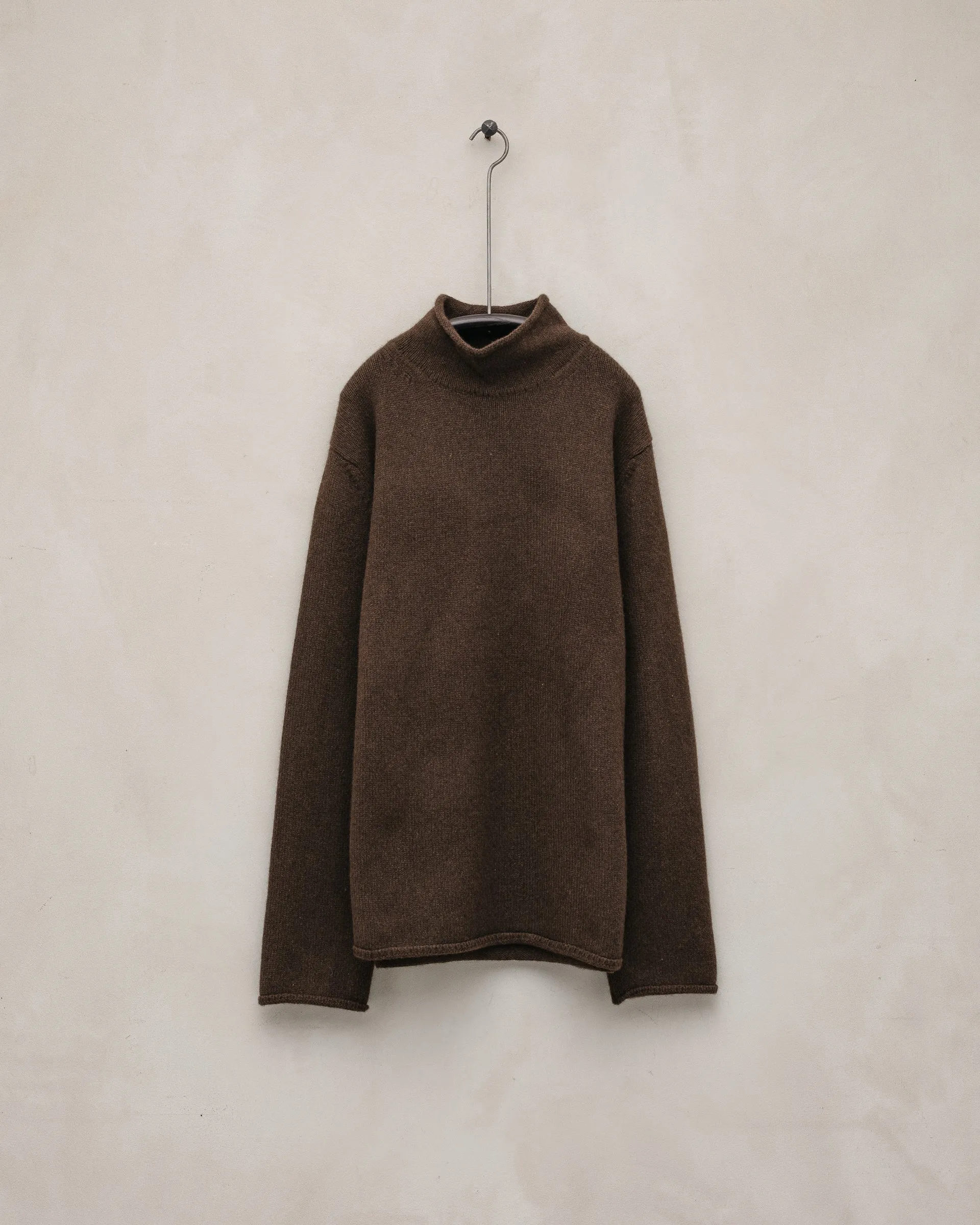 Rollneck Sweater - Undyed Yak Wool, Dark Brown sold by Evan Kinori Mens