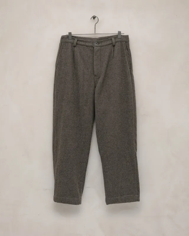 Single Pleat Pant - Brushed Cashmere/Wool Flannel, Mid-Grey sold by Evan Kinori Mens