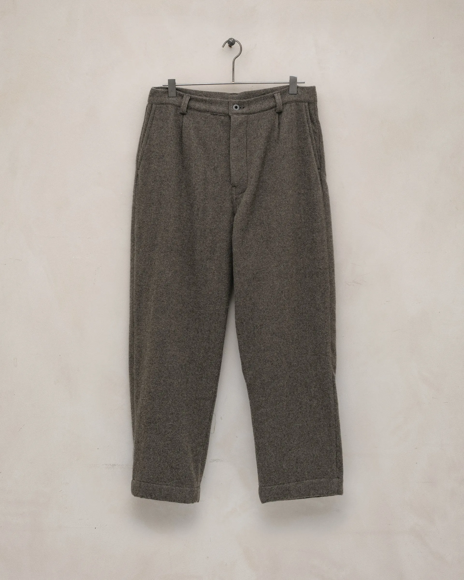 Single Pleat Pant - Brushed Cashmere/Wool Flannel, Mid-Grey sold by Evan Kinori Mens