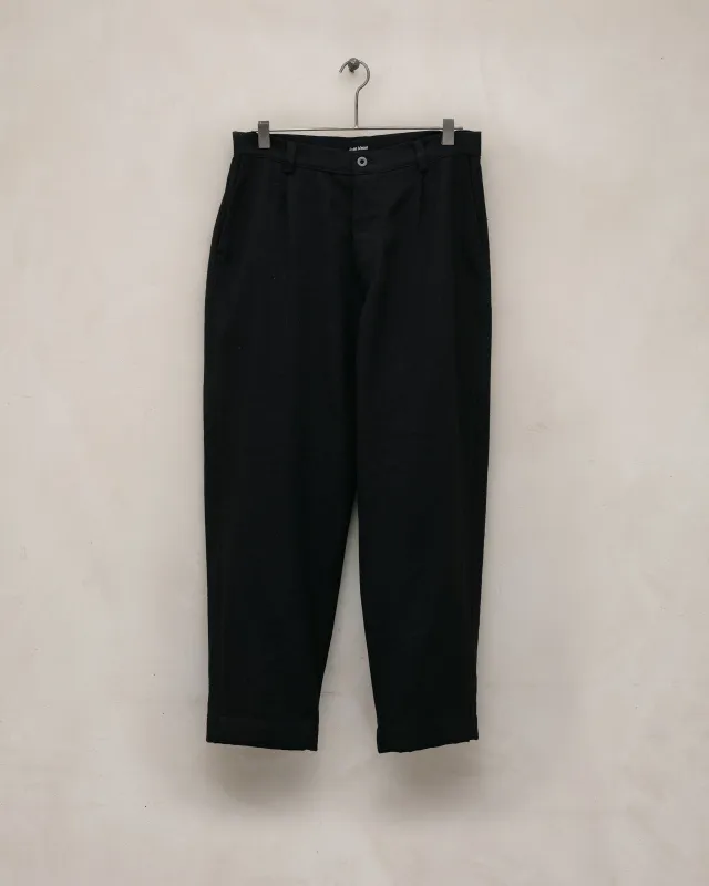 Single Pleat Pant - Cashmere/Linen Twill, Black sold by Evan Kinori Mens