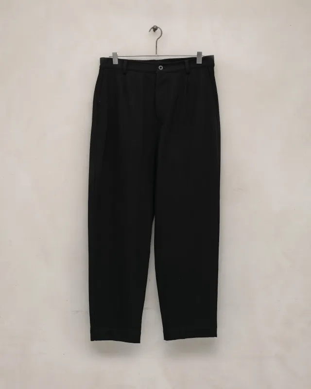 Single Pleat Pant - Cotton Kersey, Black sold by Evan Kinori Mens