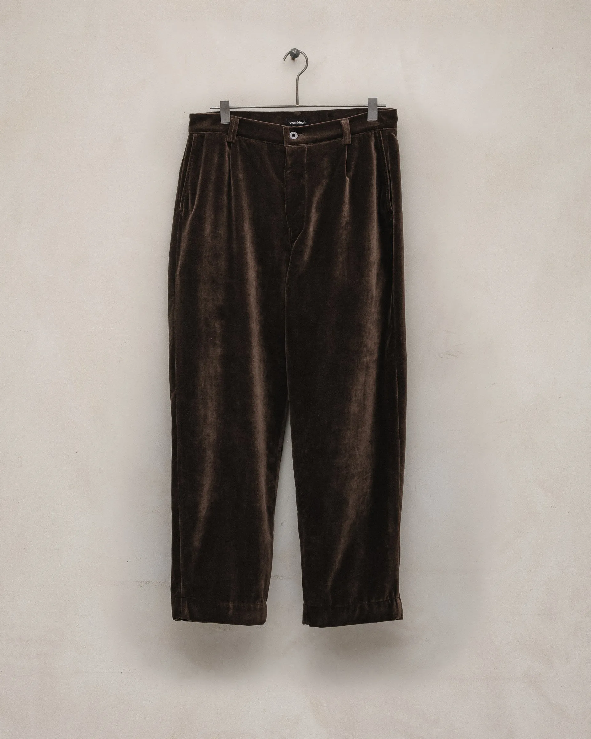 Single Pleat Pant - Logwood Velvet, Brown sold by Evan Kinori Mens
