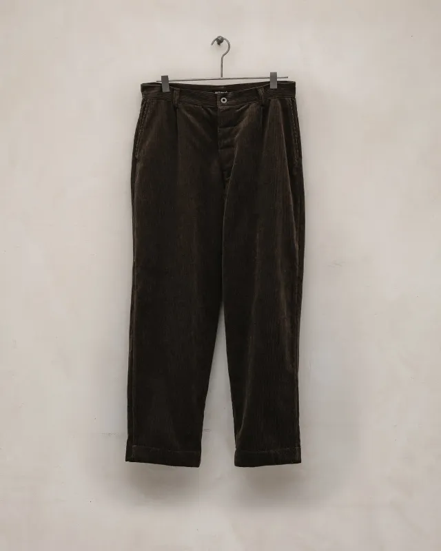 Single Pleat Pant - Sumi Ink Corduroy, Brown sold by Evan Kinori Mens