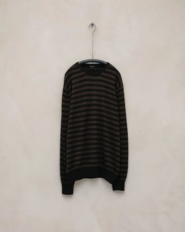 Thin Stripe Sweater - Cotton/Cashmere/Silk, Brown/Black made by Evan Kinori