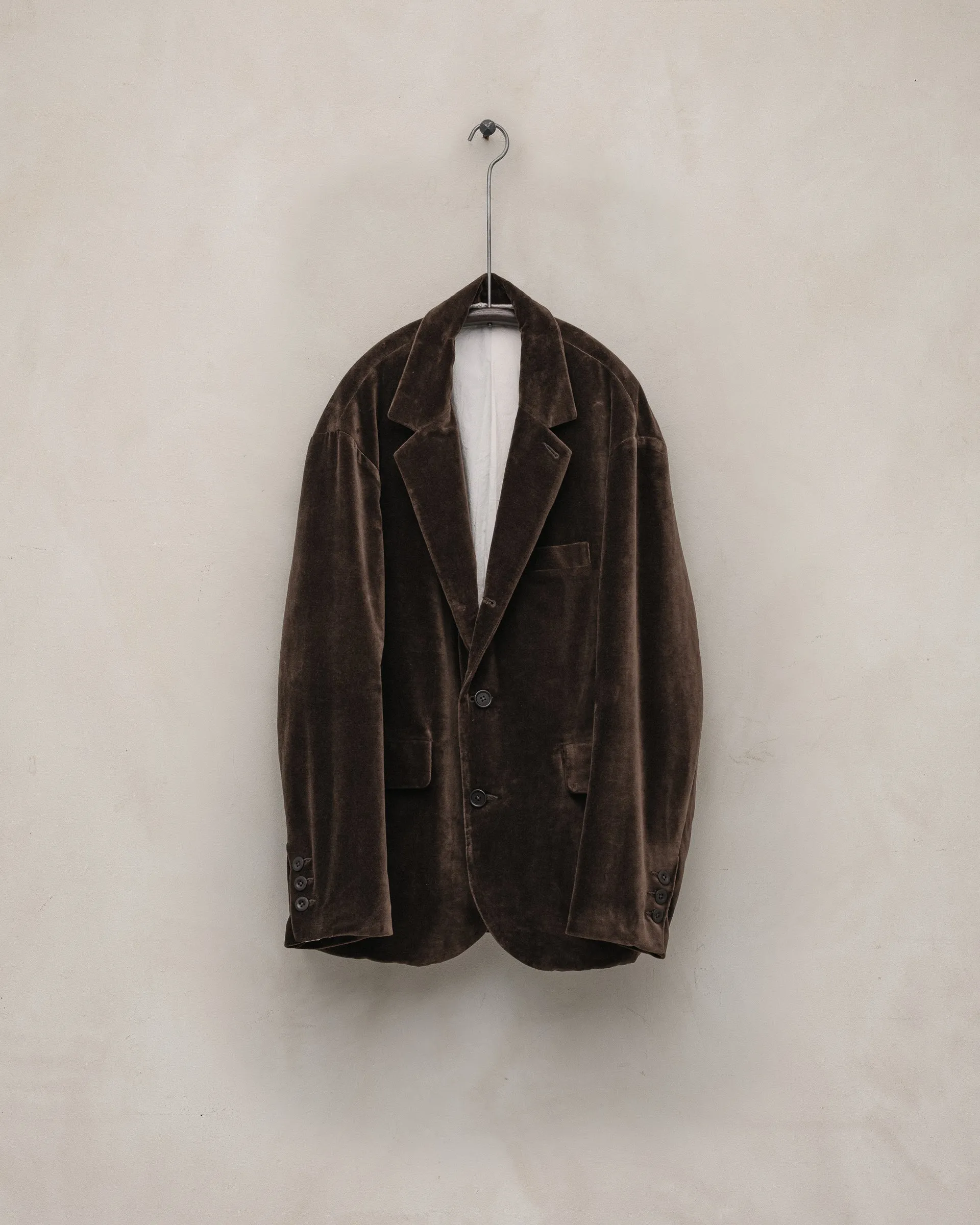 Three Button Jacket - Logwood Velvet, Brown sold by Evan Kinori Mens