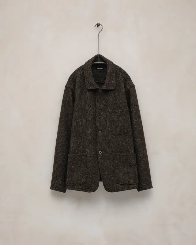 Three Pocket Jacket - Irish Wool Herringbone Tweed, Brown/Charcoal sold by Evan Kinori Mens