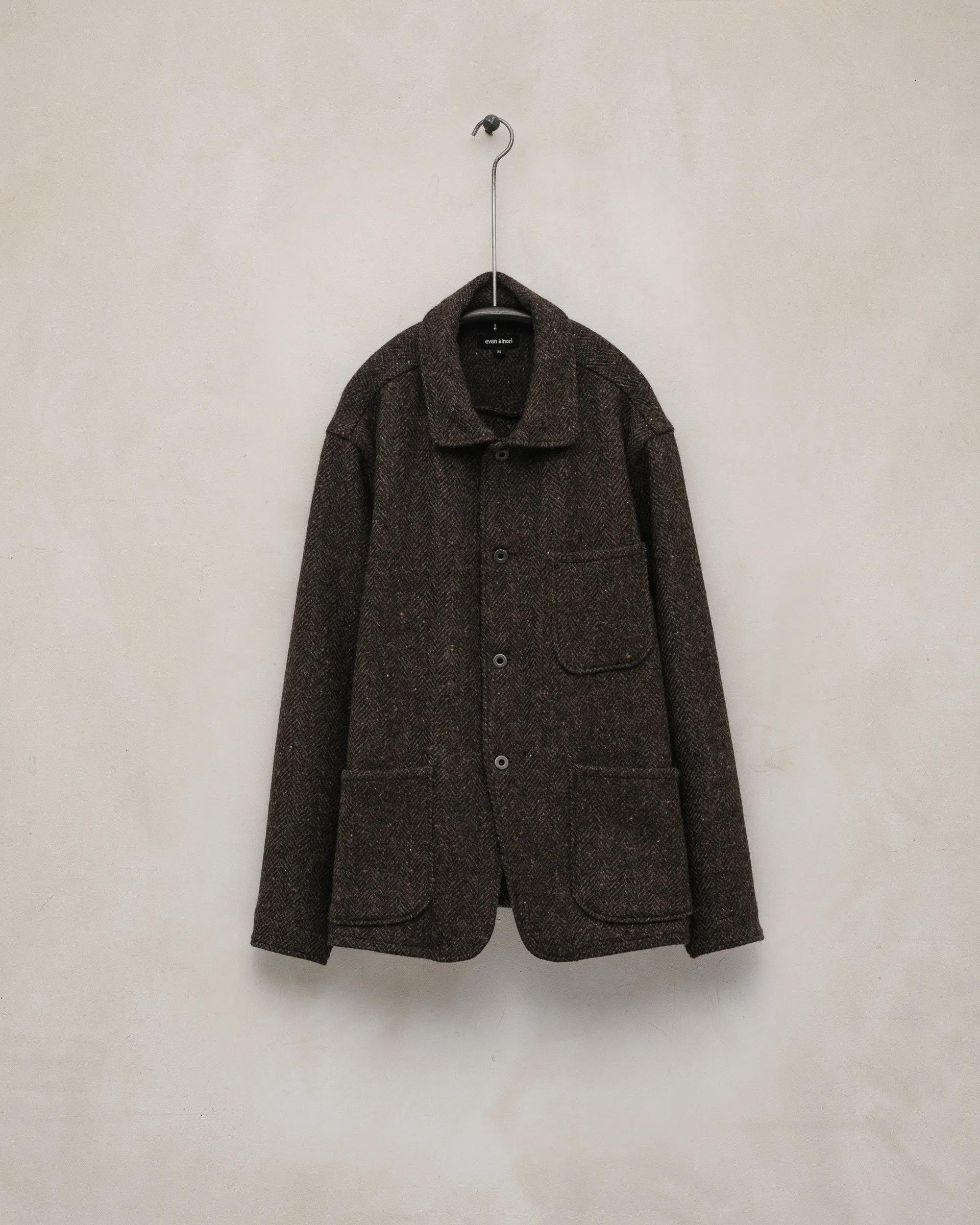 Three Pocket Jacket - Irish Wool Herringbone Tweed, Brown/Charcoal sold by Evan Kinori