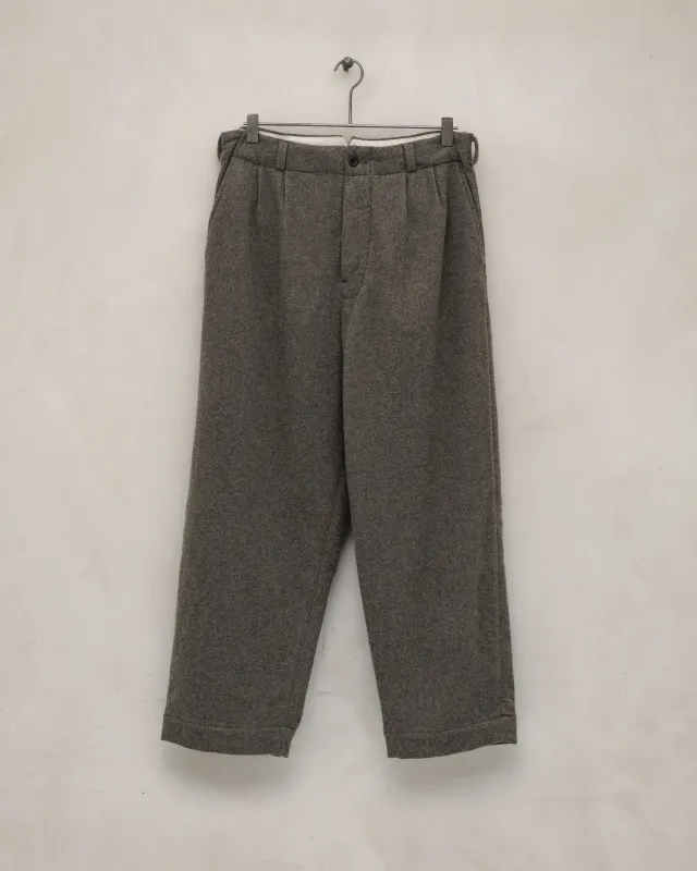 Two Pleat Pant - Brushed Cashmere/Wool Flannel, Mid-Grey sold by Evan Kinori Mens