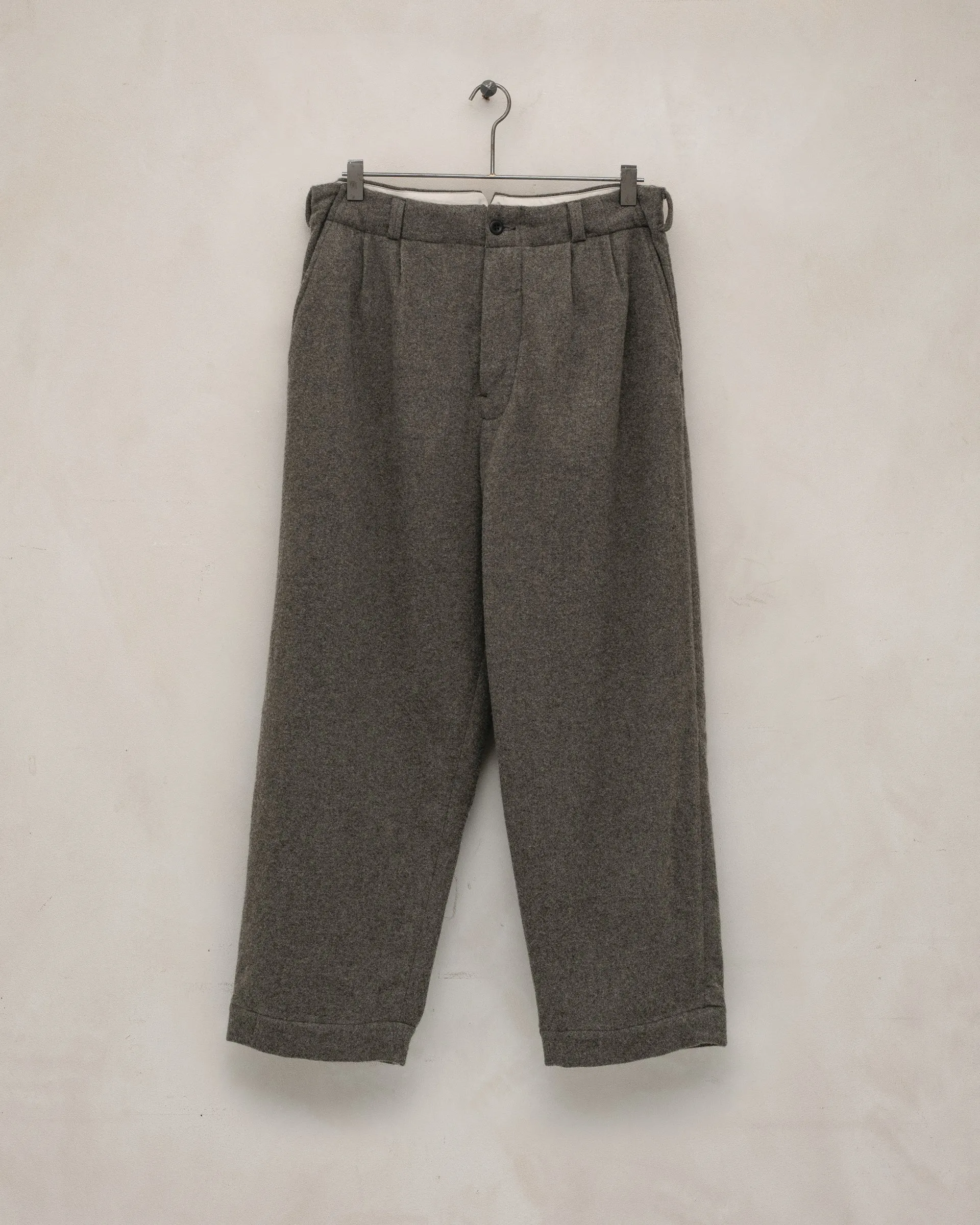 Two Pleat Pant - Brushed Cashmere/Wool Flannel, Mid-Grey sold by Evan Kinori Mens