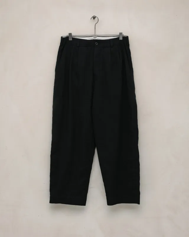 Two Pleat Pant - Cashmere/Linen Twill, Black sold by Evan Kinori Mens