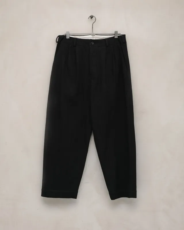 Two Pleat Pant - Cotton Kersey, Black sold by Evan Kinori Mens