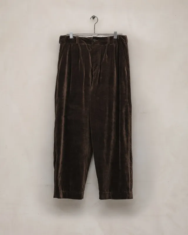 Two Pleat Pant - Logwood Velvet, Brown sold by Evan Kinori Mens
