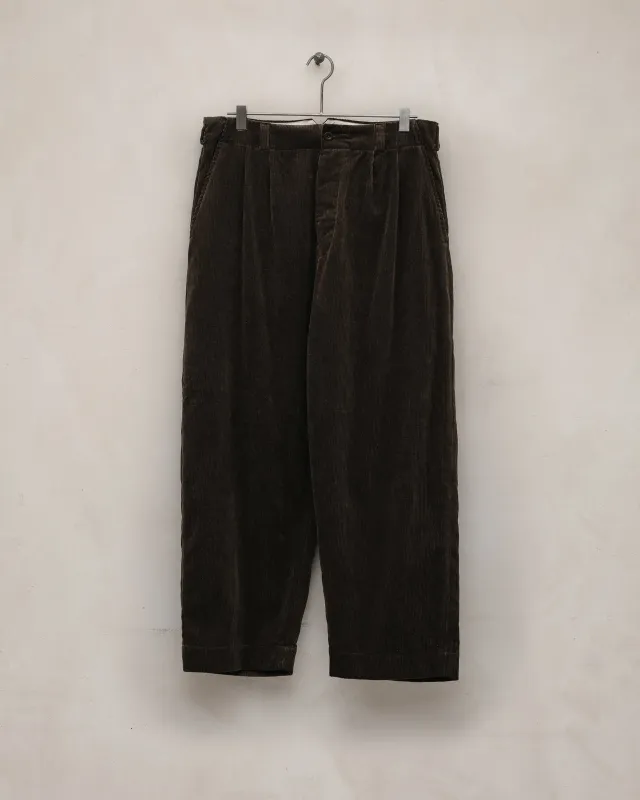 Two Pleat Pant - Sumi Ink Corduroy, Brown sold by Evan Kinori Mens