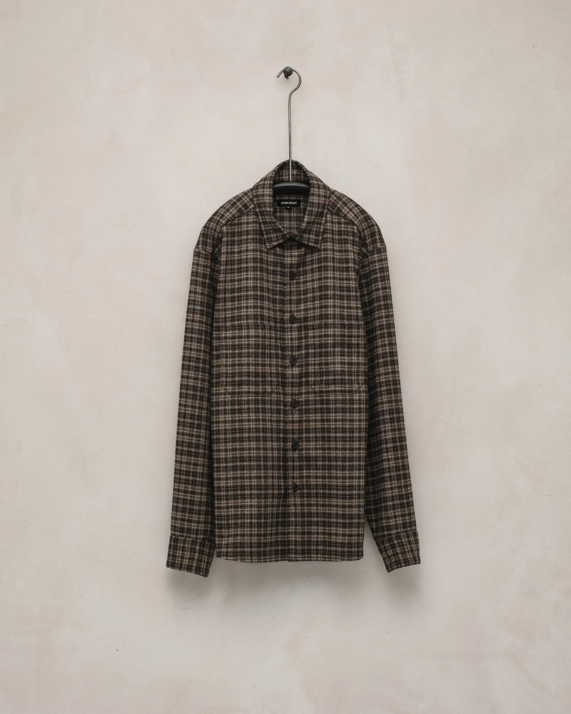 Two Pocket Shirt - Irish Wool Flannel, Brown/Beige sold by Evan Kinori Mens