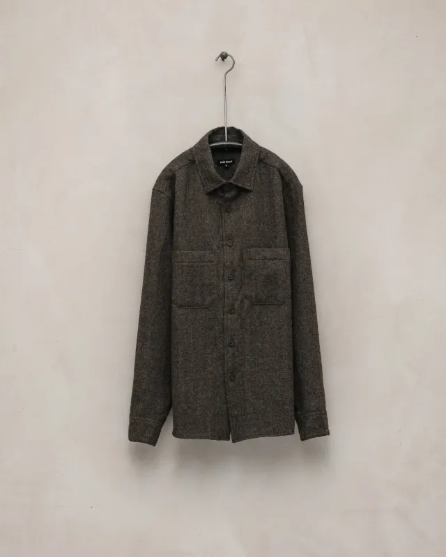 Two Pocket Shirt - Undyed Wool Herringbone, Dark Brown sold by Evan Kinori