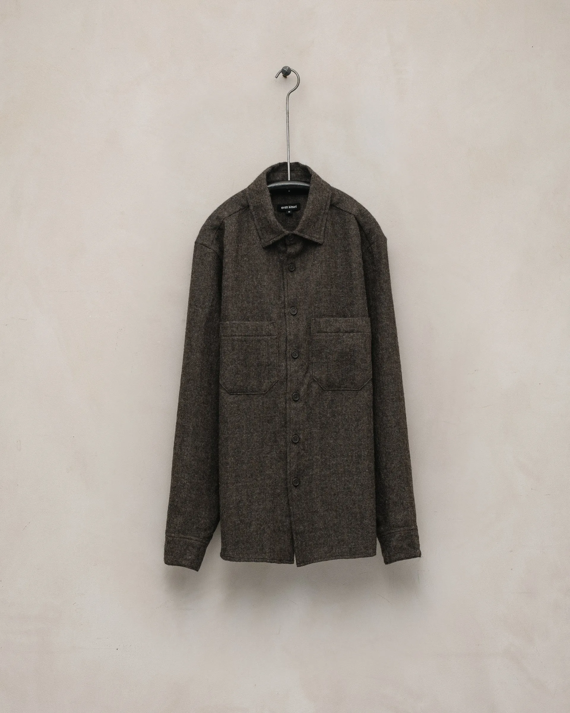Two Pocket Shirt - Undyed Wool Herringbone, Dark Brown sold by Evan Kinori