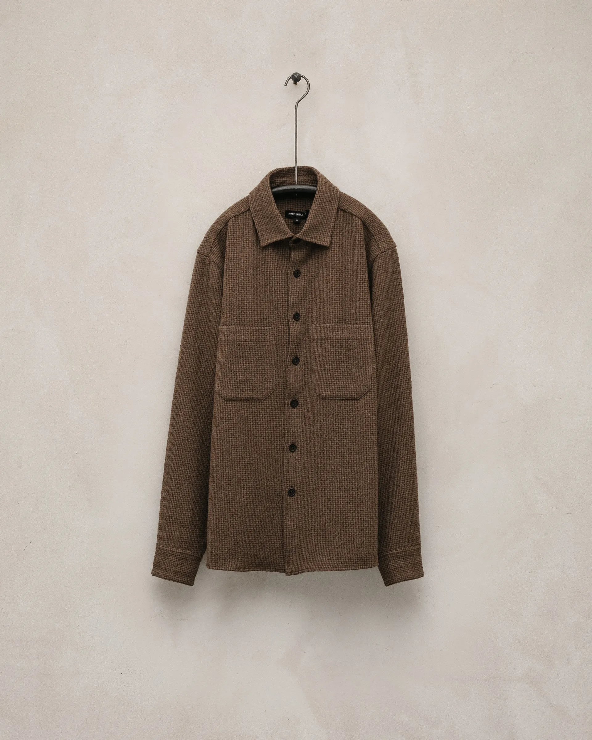 Two Pocket Shirt - Wool/Cotton Puppytooth, Brown sold by Evan Kinori Mens