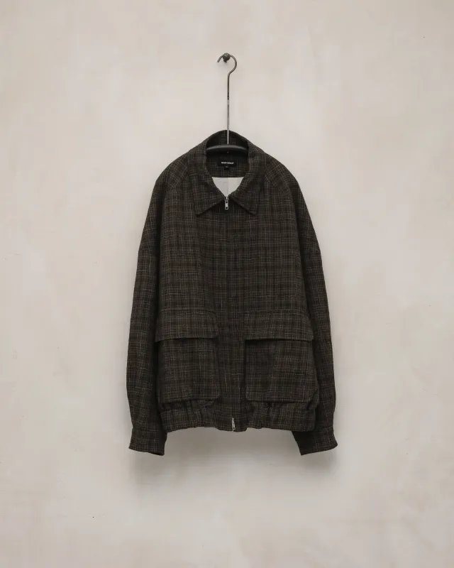 Zip Jacket Two - Kasuri Wool Check, Brown/Beige/Navy sold by Evan Kinori Mens
