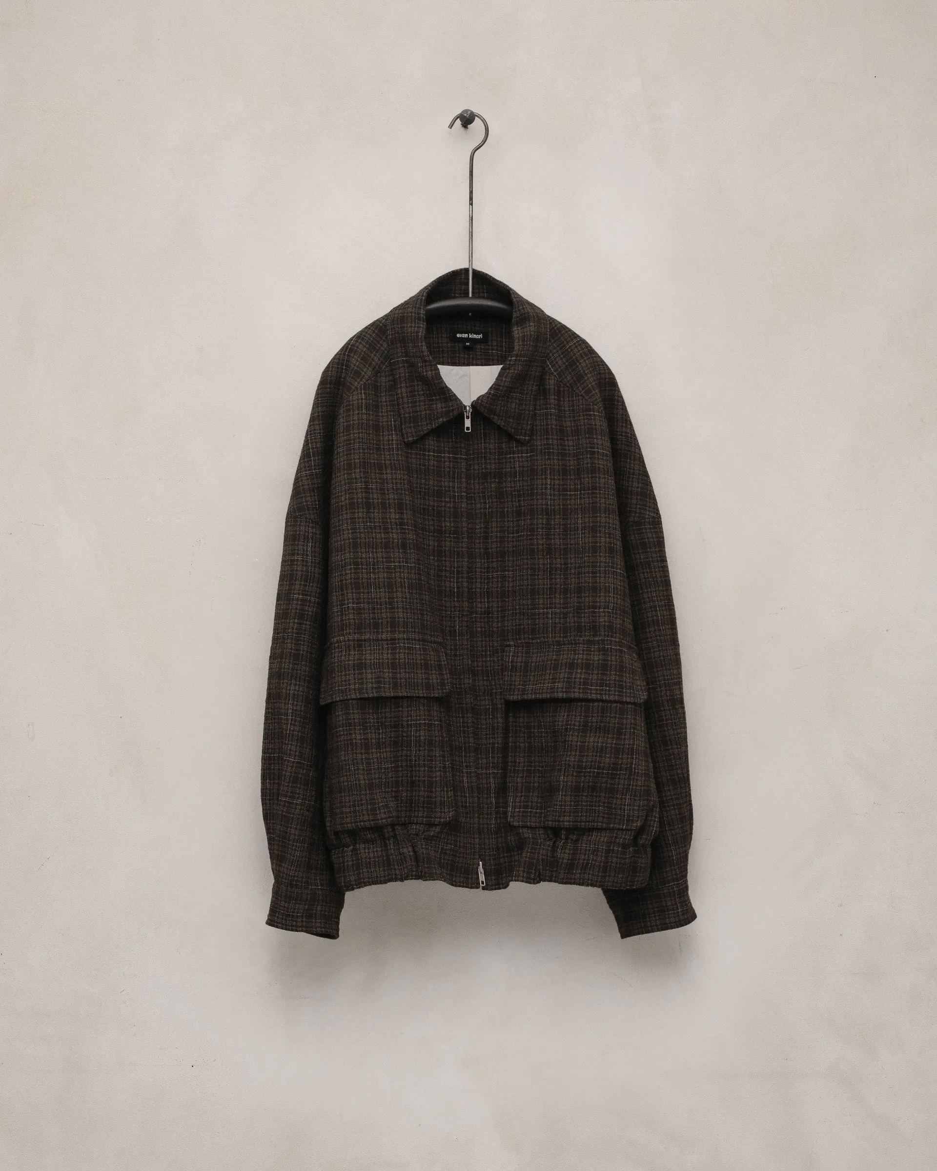 Zip Jacket Two - Kasuri Wool Check, Brown/Beige/Navy sold by Evan Kinori Mens