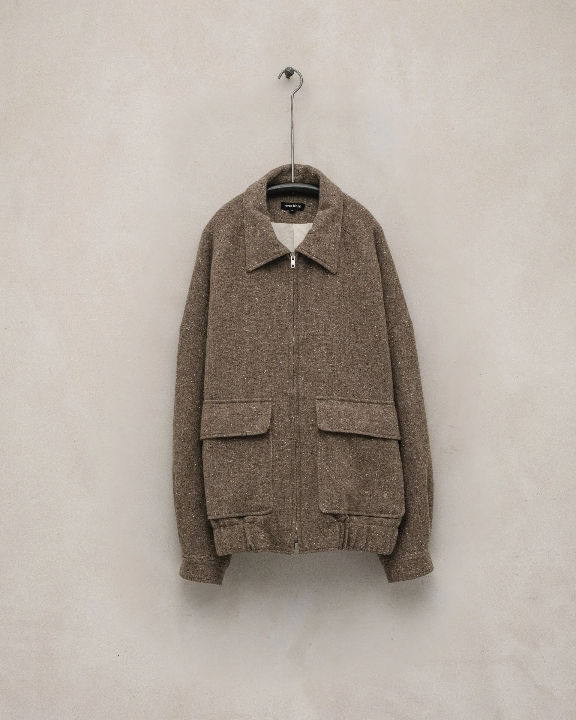 Zip Jacket Two - Undyed Wool Tweed, Dark Beige sold by Evan Kinori Mens