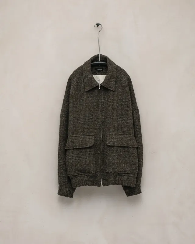 Zip Jacket Two - Wool Herringbone Check, Dark Olive/Charcoal sold by Evan Kinori Mens