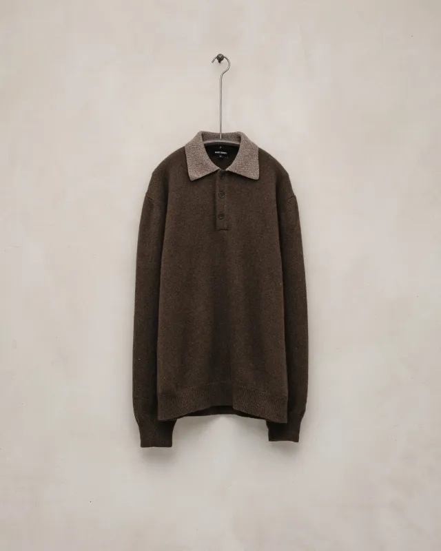 Knit Polo - Undyed Yak Wool, Dark Brown/Light Brown sold by Evan Kinori Mens