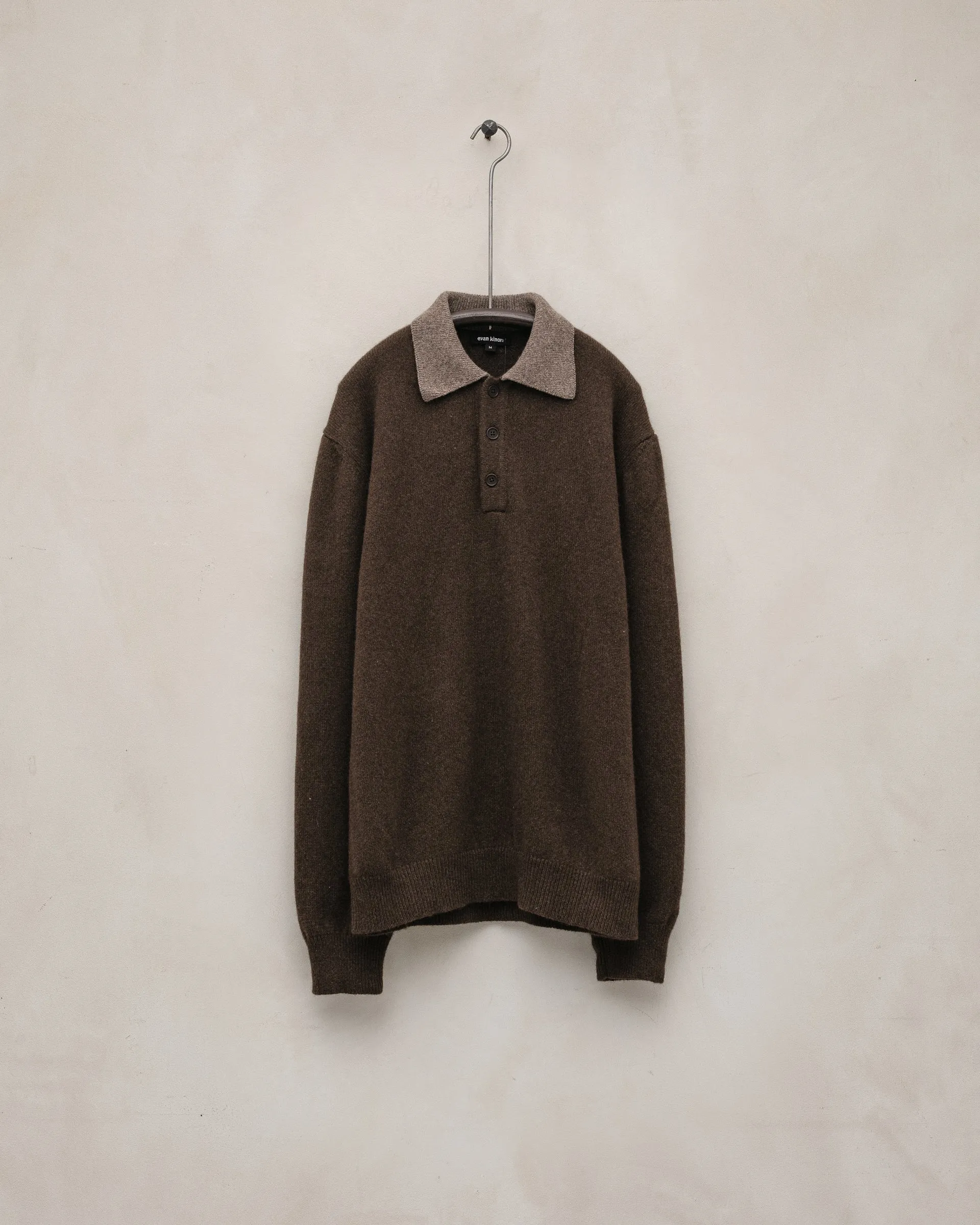 Knit Polo - Undyed Yak Wool, Dark Brown/Light Brown sold by Evan Kinori Mens