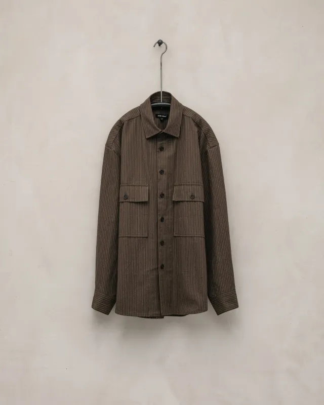 Big Shirt - Yarn Dyed Cotton Stripe, Olive/Natural sold by Evan Kinori Mens