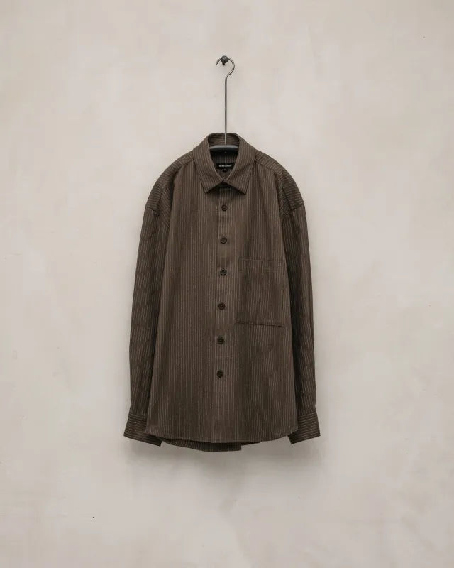Big Shirt Two - Yarn Dyed Cotton Stripe, Olive/Natural sold by Evan Kinori Mens