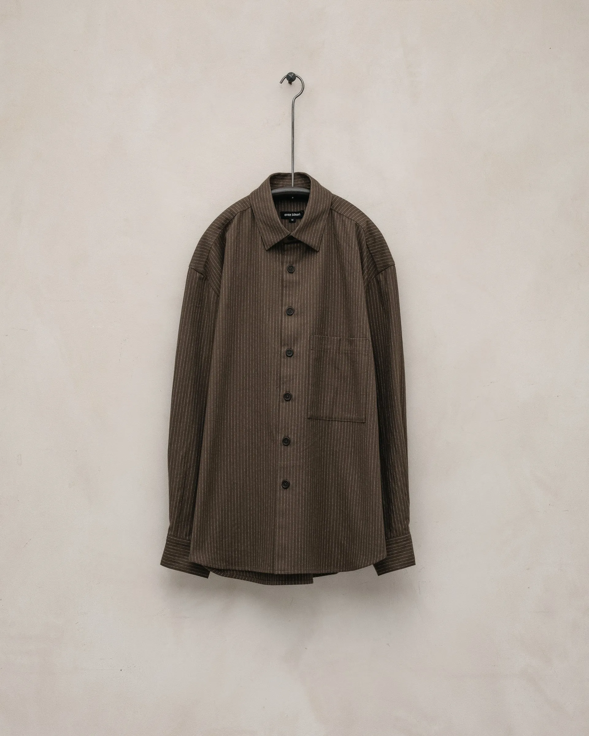 Big Shirt Two - Yarn Dyed Cotton Stripe, Olive/Natural sold by Evan Kinori Mens