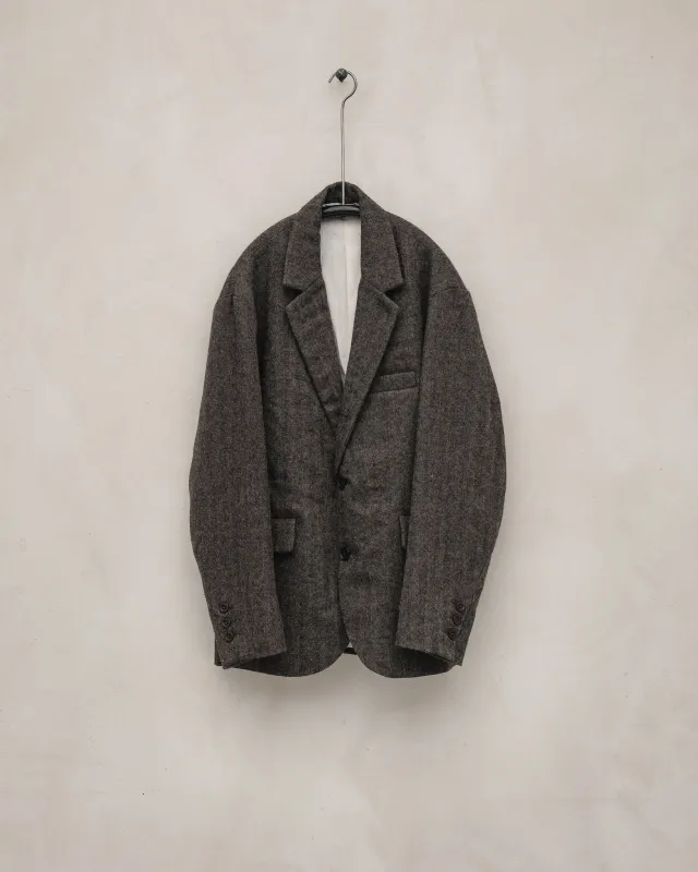 Three Button Jacket - Undyed Wool Herringbone, Dark Brown sold by Evan Kinori Mens