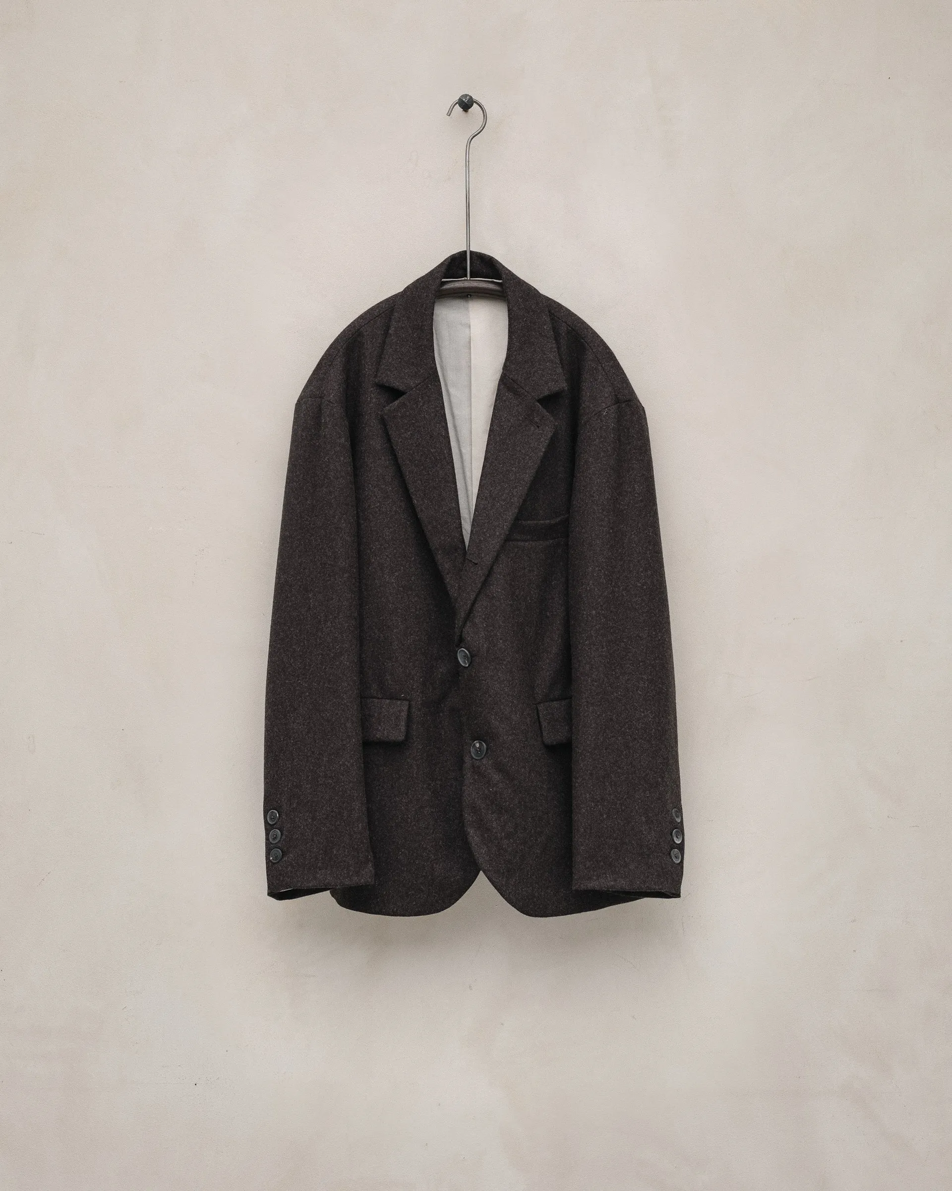 Three Button Jacket - Fox Merino Wool Flannel, Dark Brown sold by Evan Kinori