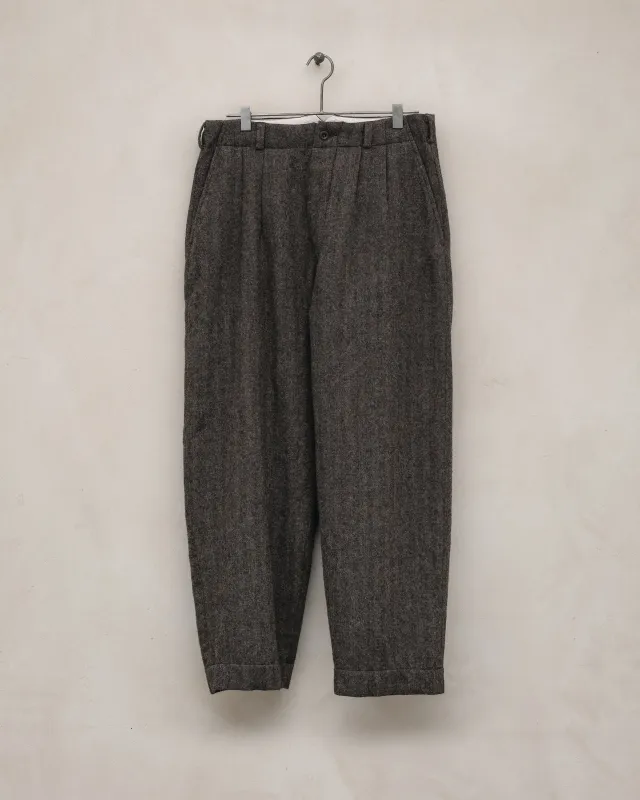 Two Pleat Pant - Undyed Wool Herringbone, Dark Brown sold by Evan Kinori Mens