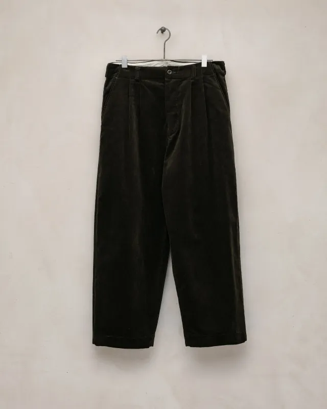 Two Pleat Pant - Organic Cotton Corduroy, Dark Olive made by Evan Kinori