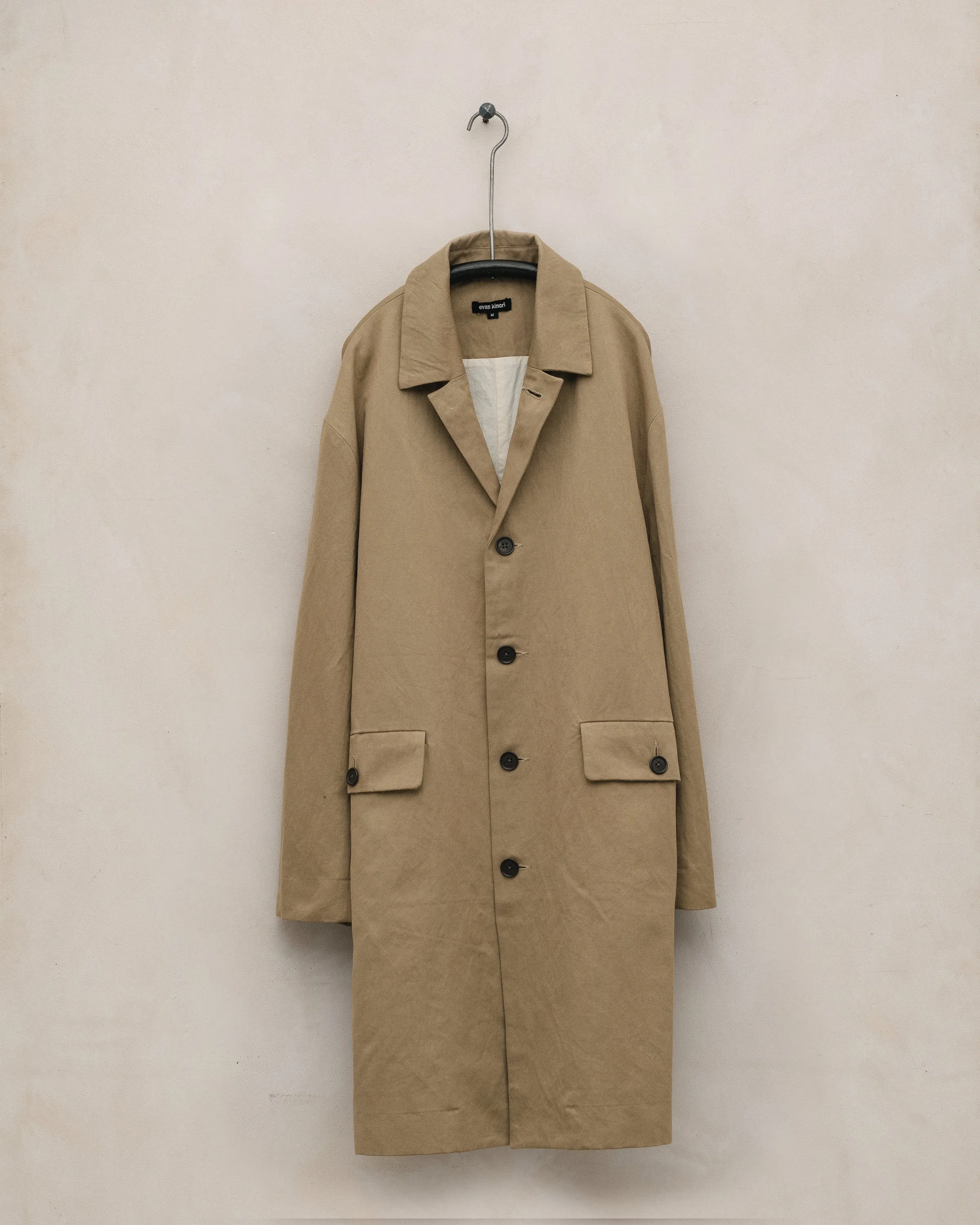 Big Coat - Gallnut Cotton/Washi Twill, Khaki (Natural Gallnut Dye) sold by Evan Kinori