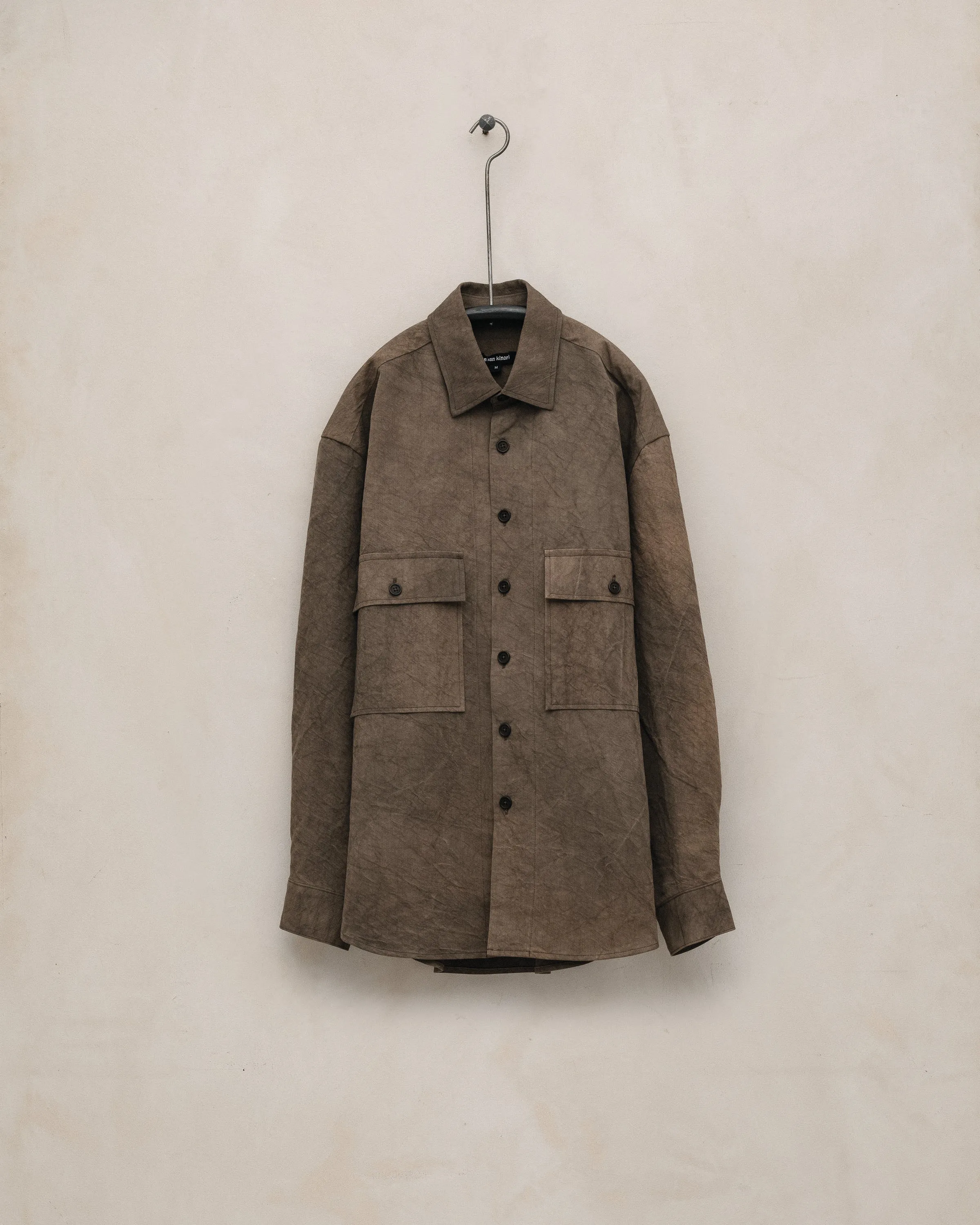 Big Shirt - Natural Dye Cotton/Washi Twill, Brown (Persimmon/Iron Dye) sold by Evan Kinori