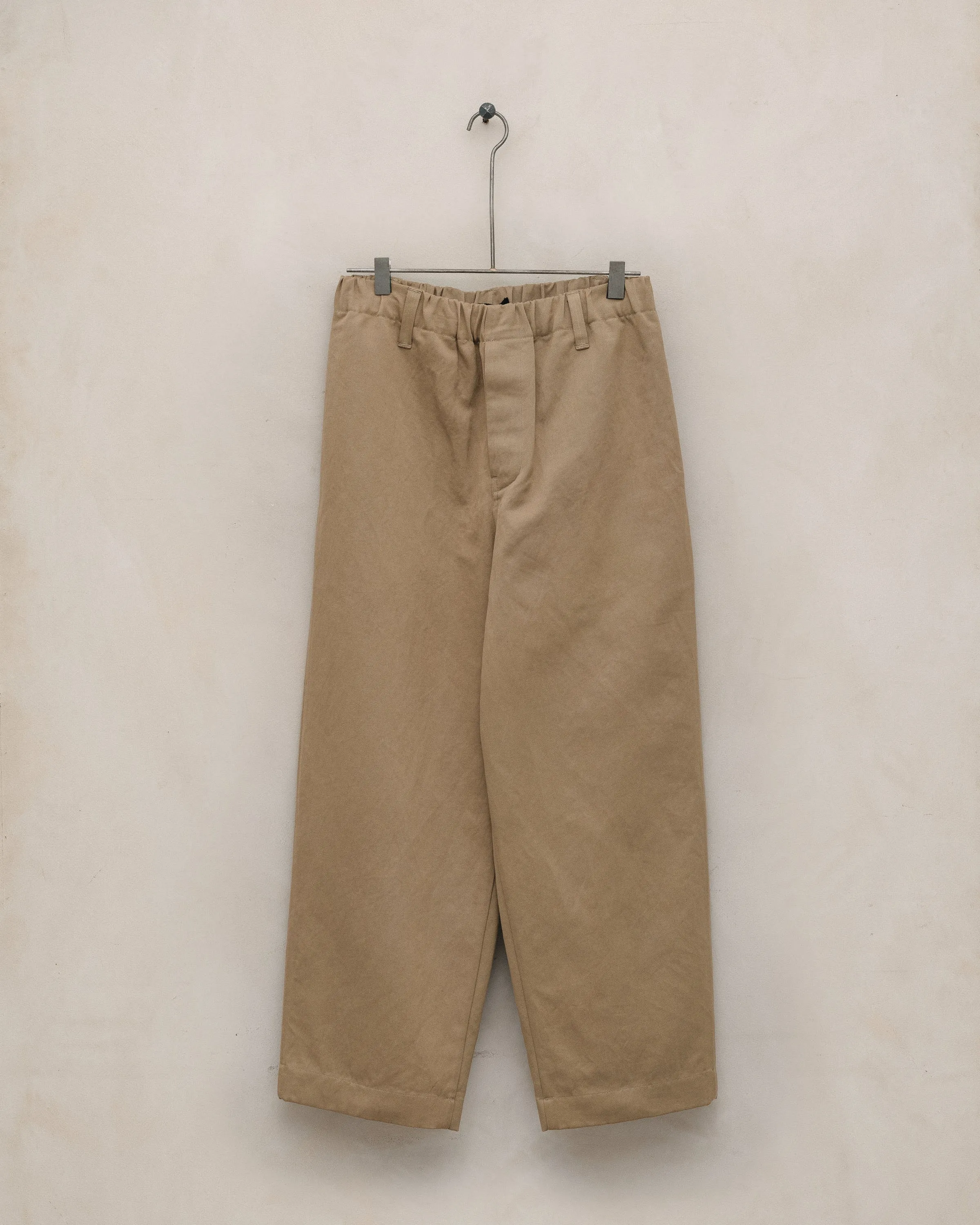 Elastic Pant - Gallnut Cotton/Washi Twill, Khaki (Natural Gallnut Dye) sold by Evan Kinori