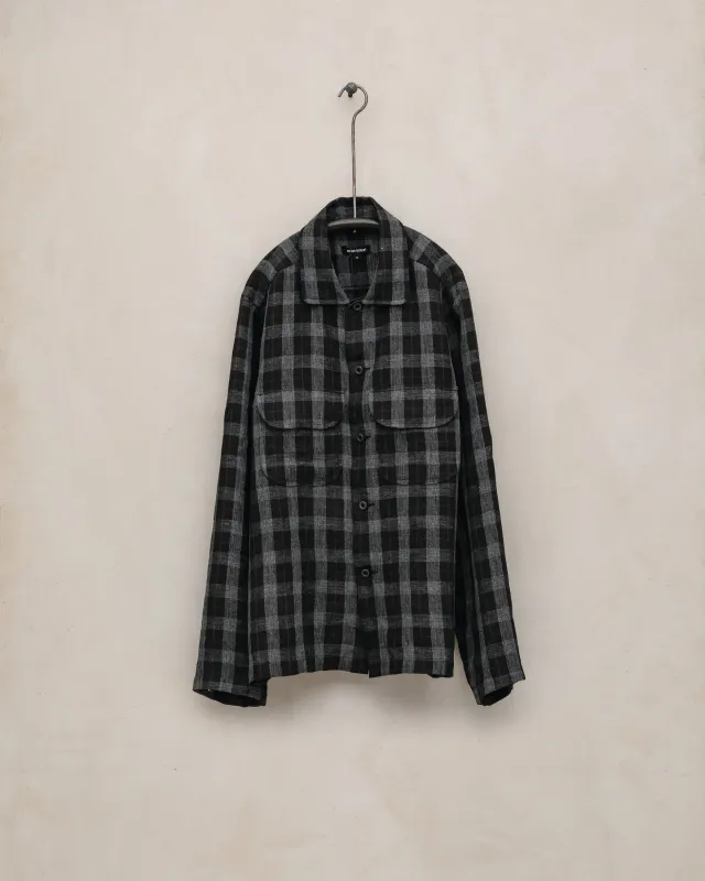 Field Shirt - Yarn Dyed Linen Check, Charcoal/Brown/Black made by Evan Kinori