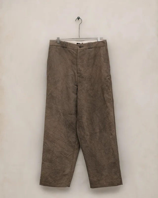 Flat Front Pant - Natural Dye Cotton/Washi Twill, Brown (Persimmon/Iron Dye) made by Evan Kinori