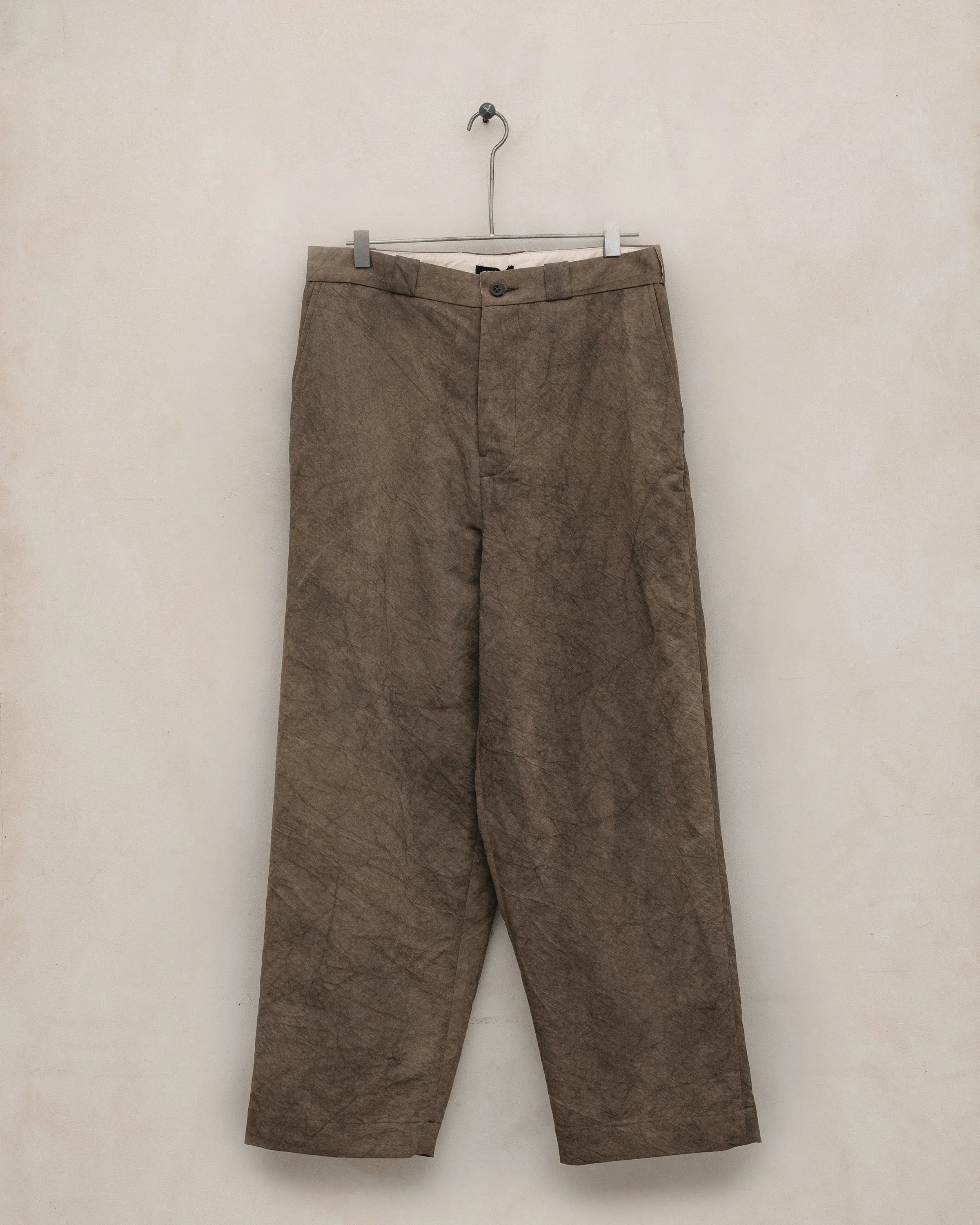 Flat Front Pant - Natural Dye Cotton/Washi Twill, Brown (Persimmon/Iron Dye) sold by Evan Kinori