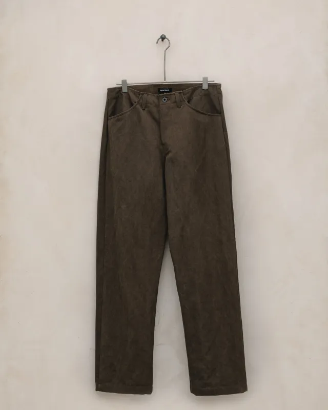 Four Pocket Pant - Sumi Ink Cotton/Washi Canvas, Dark Olive made by Evan Kinori